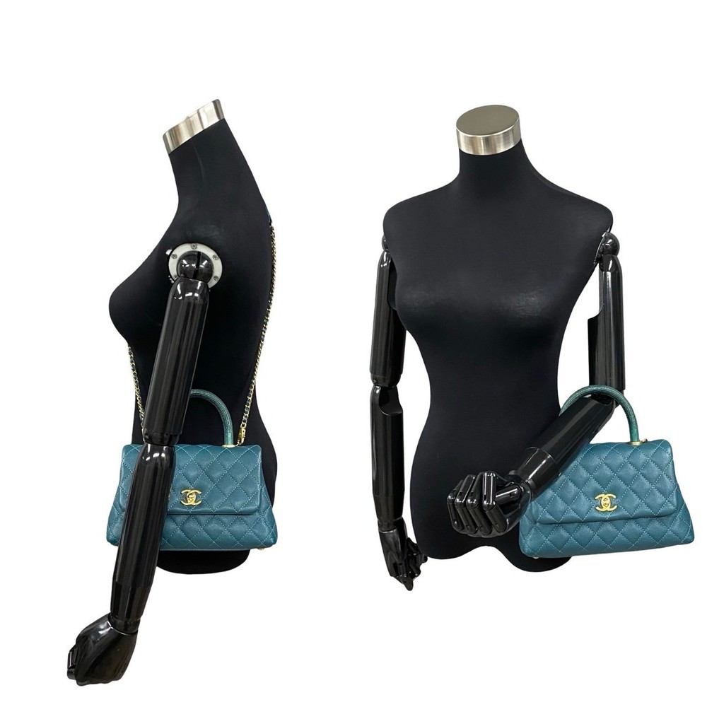 Chanel Green Coco 2way Bag Caviar Shoulder Handle Skin